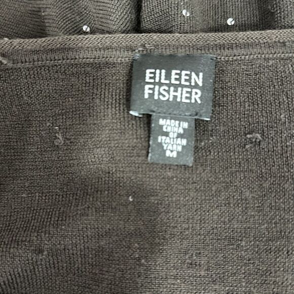 EILEEN FISHER Chocolate Brown Merino Wool Sequin-Accent Sweater Size M - Picture 4 of 8